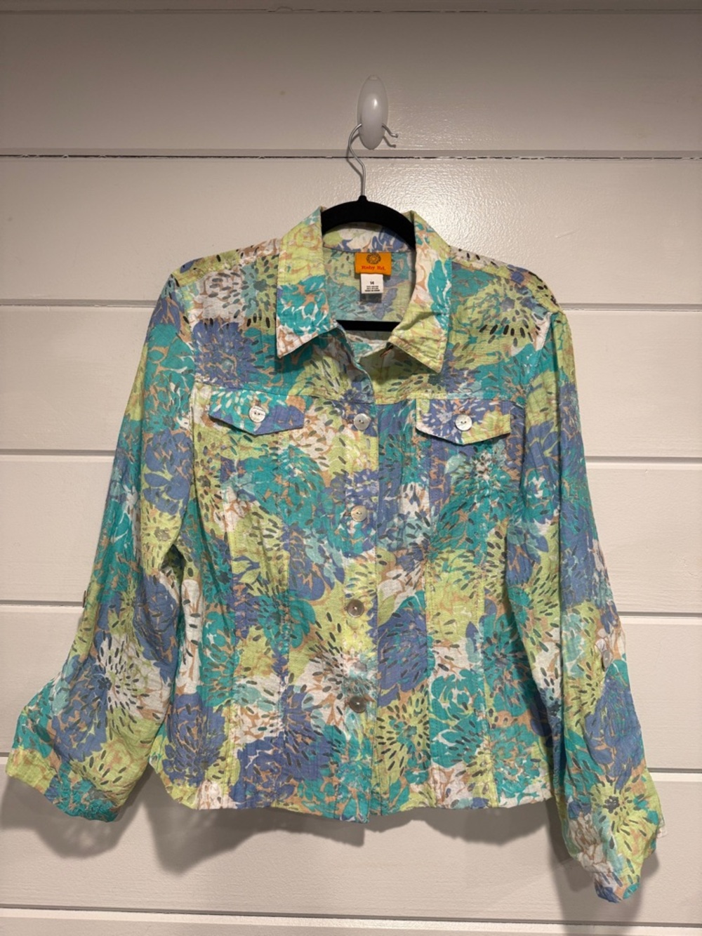 Ruby Rd. Floral Button-Front Top - Teal Blue Green size - 14